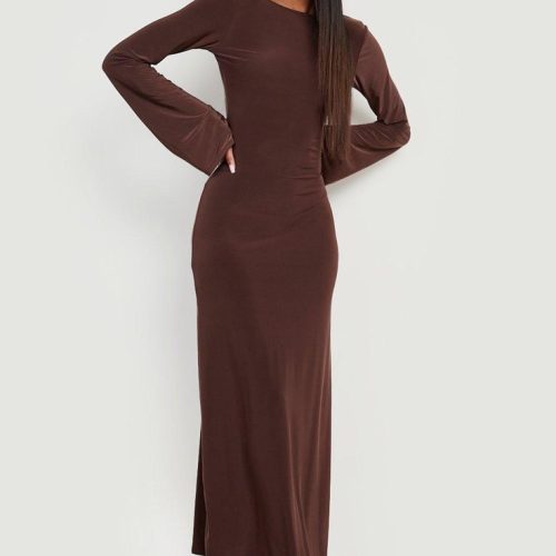 Womens Heavy Soft Touch Low Back Maxi Dress - Brown - 12